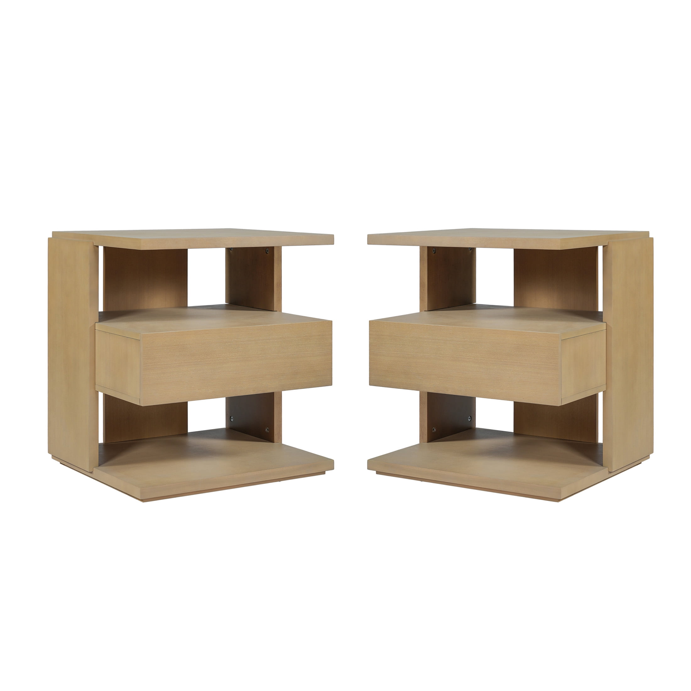 Christopher Knight Home Mid-Century Nightstand with Drawer, Unique C-Shaped Bedside Table, Natural, Set of 2