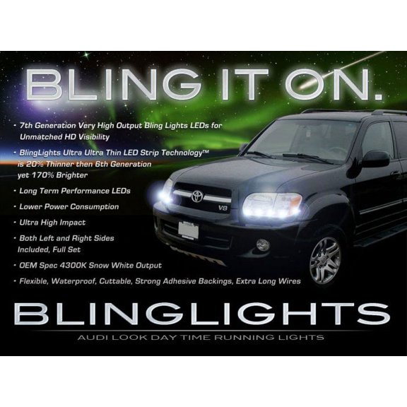 For 2001-2007 Toyota Sequoia LED DRL Head Light Strips Day Time Running Lamps Set