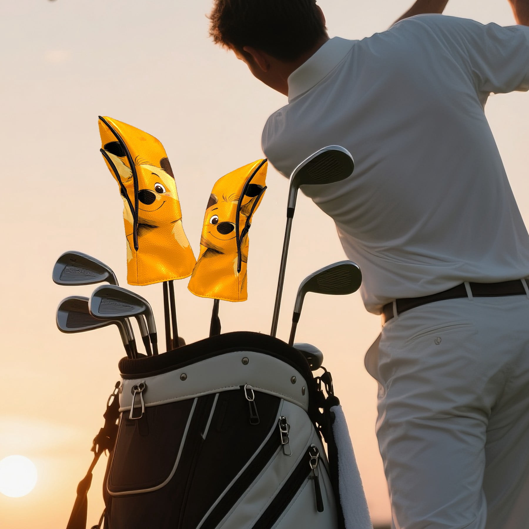 Golf Club Covers PU Leather Waterproof Head Covers for Fairway Woods Hybrids Cute Bear