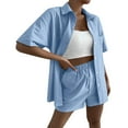 thumbnail image 2 of Ashirexll Vacation Outfits for Women, Two Piece Sets for Women, Fashion Summer Solid Color Turndown Collar Button Short Sleeve Top and Pant Set, 2 of 7