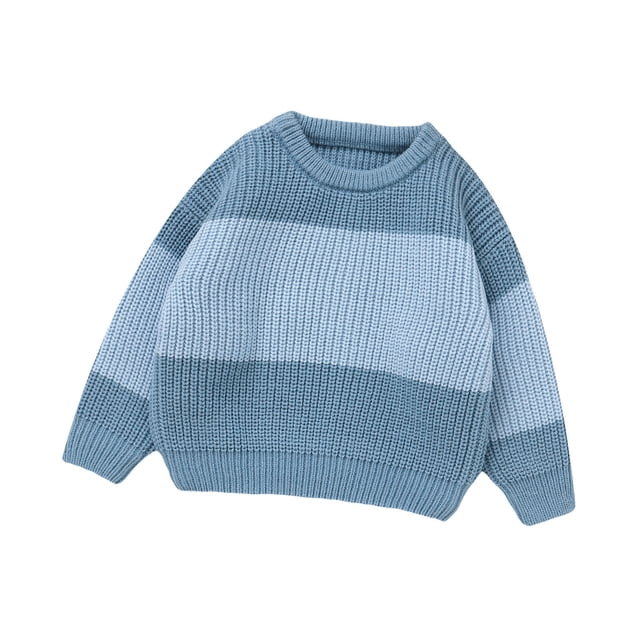 YOUSNH Chandail pour Enfants Garçons Filles Bébé Chandail à Col Rond Rayé à Blocs de Couleur Chandail d'Hiver Manteau Chaud pour Garçons Bleu 18-24 Mois