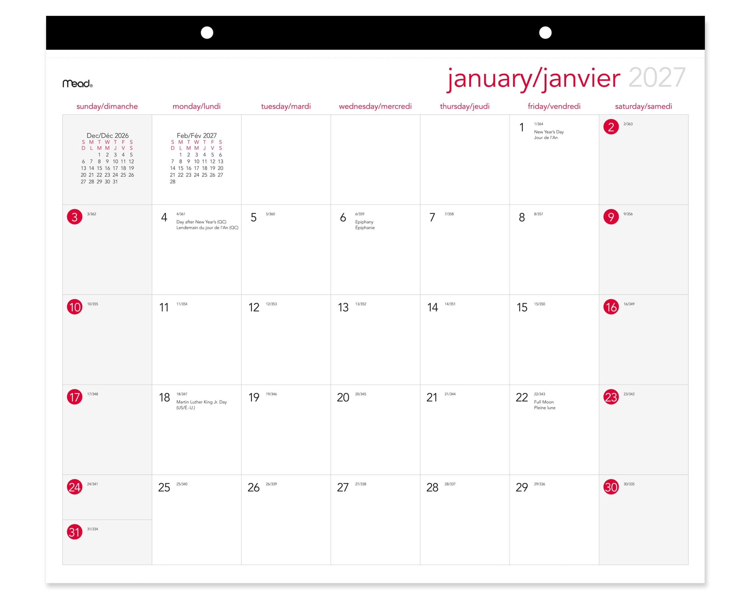 Calendrier mensuel de bureau en papier At‑A‑Glance® Grand format 2027, 19 3/4 po x 17 po