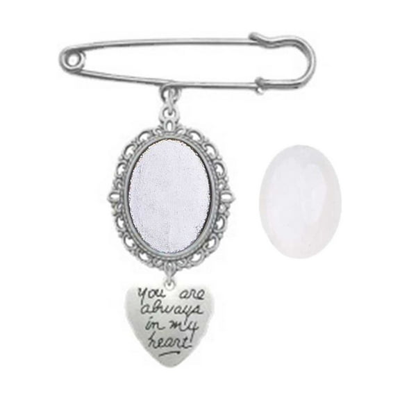 Sorrowso Lacy Oval Bridal Charm Wedding Bouquet Photo Charm Pin Easy to Make Memorial Safety Brooch Bridal Charm in Memory of Dad