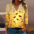 thumbnail image 2 of CYMMPU Spring Tops V Neck 3/4 Sleeve Fall Fashion Shirts Blouses for Women Dressy Casual Loose Fit Tunic Tops Bee Pattern Business Elegant Work Topss Multicolor XXXXL, 2 of 5