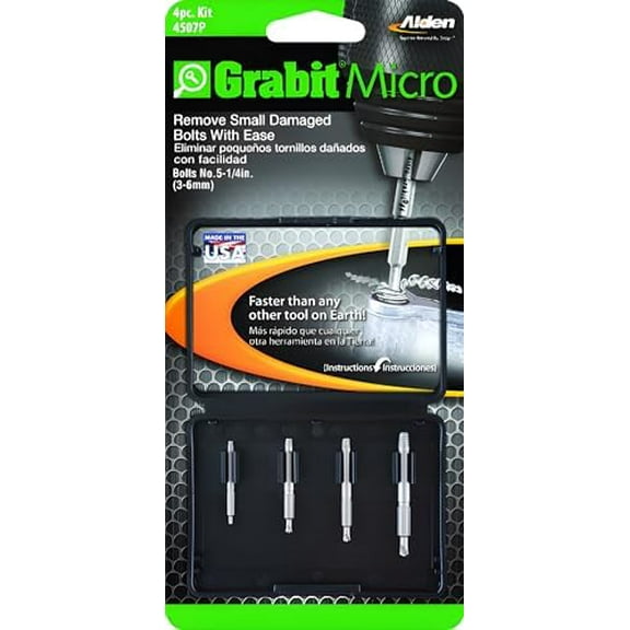 4507P Grabit Micro Broken Bolt Extractor 4 Piece Kit - Small Bolt and Screw Remover - Ideal for PC and Mac Repair - Made in The USA$$Tools & Hardware Other