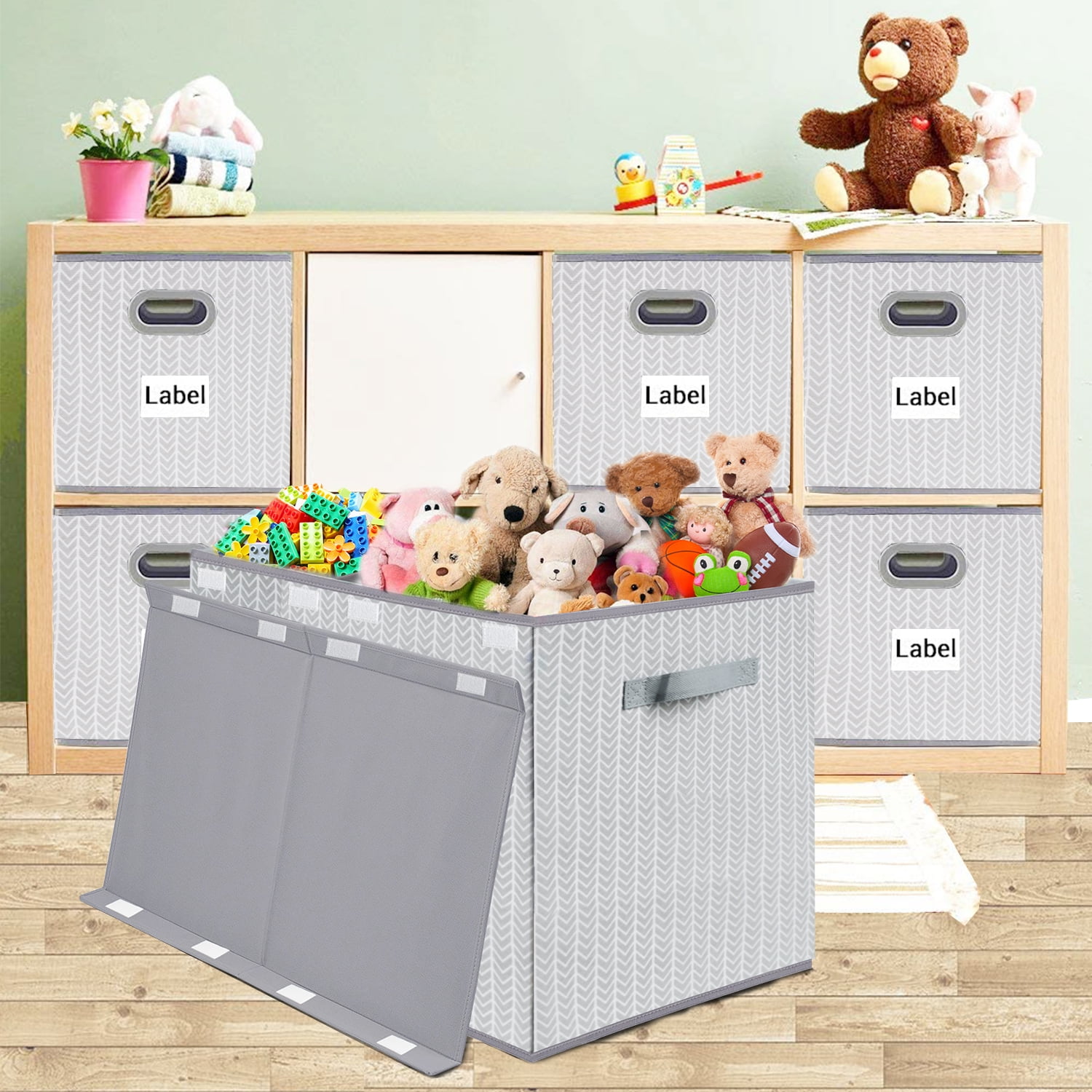 Toy Box Chest Organizer Bins for Boys Girls Kids, Large Collapsible Fabric Storage Container with Flip-Top Lid & Handles for Clothes,Blanket,Nursery,Playroom,Bedroom,Tree Branch Pattern (Gray)