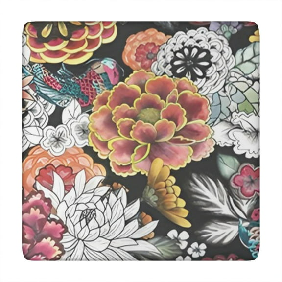 Elastic Fitted Tablecloth with Floral Design, Wrinkle-Free Waterproof Polyester for Dining or Side Tables, 34x34 Inch