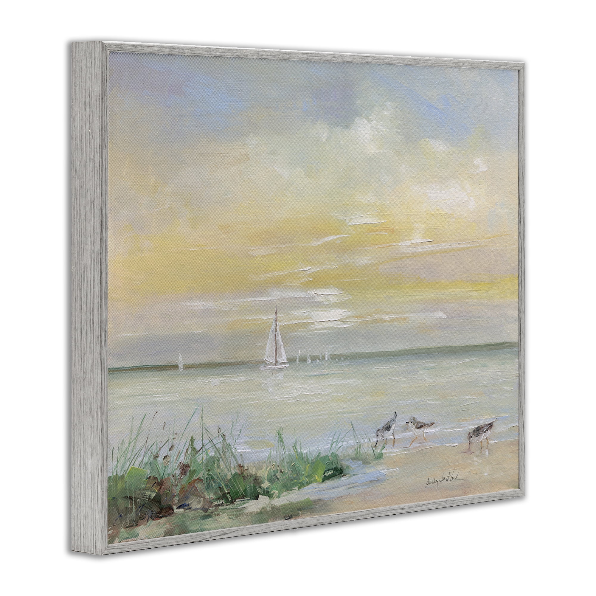 Stupell Industries Sailboats & Sanderlings Shore Gray Framed Giclee Art, design by Sally Swatland