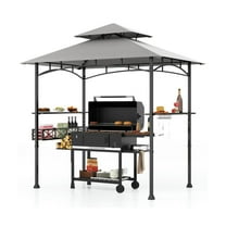 Spaco Outdoor Gazebo,Patios Gazebos,8 x 5 FT Outdoor Grill Gazebo with 2 Side Shelves and 20 Hooks-Gray