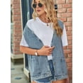thumbnail image 4 of Plus Size Denim Vest Top for Women Button Down V Neck Waistcoat Sleeveless Jean Jacket Vests Light Blue XXL, 4 of 9