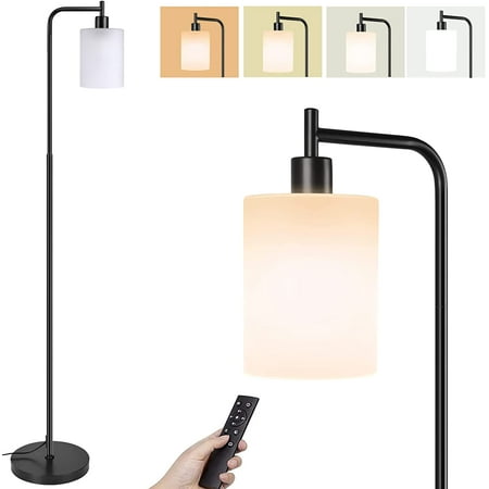 

Industrial Floor Lamp 4 Color Tempratures Farmhouse Lamp with Remote & Foot Control Rustic Standing Lamps with Hanging Jade Matte Glass Shade for Living Room Bedrooms(9W Led Bulb Included) Black