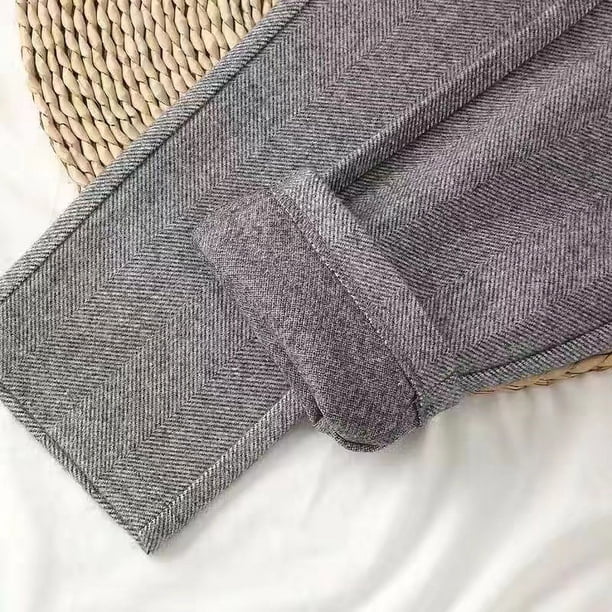 Pantalones de lana de espiga para mujer, pantalones de traje casuales de cintura alta adelgazantes con pies estilo harén y diseño de rábano para otoño e invierno