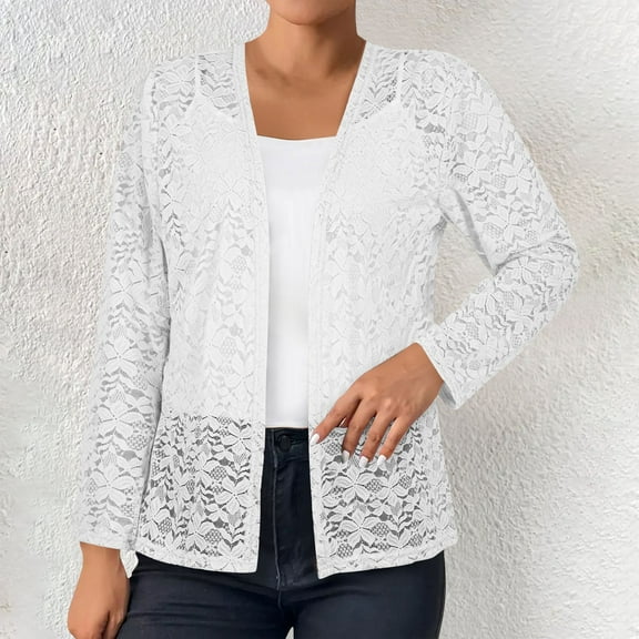 DAFPZW Womens Cardigan 3/4 Length Sleeve Lightweight Lace Open Front Cardigans Summer Casual Loose Fashion Tops Outifits