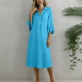 thumbnail image 6 of BUIGTTKLOP Cotton Linen Midi Dresses for Women 3/4 Sleeve Sundress Button up V Neck Loose Fitted Flowy Summer Dress, 6 of 6