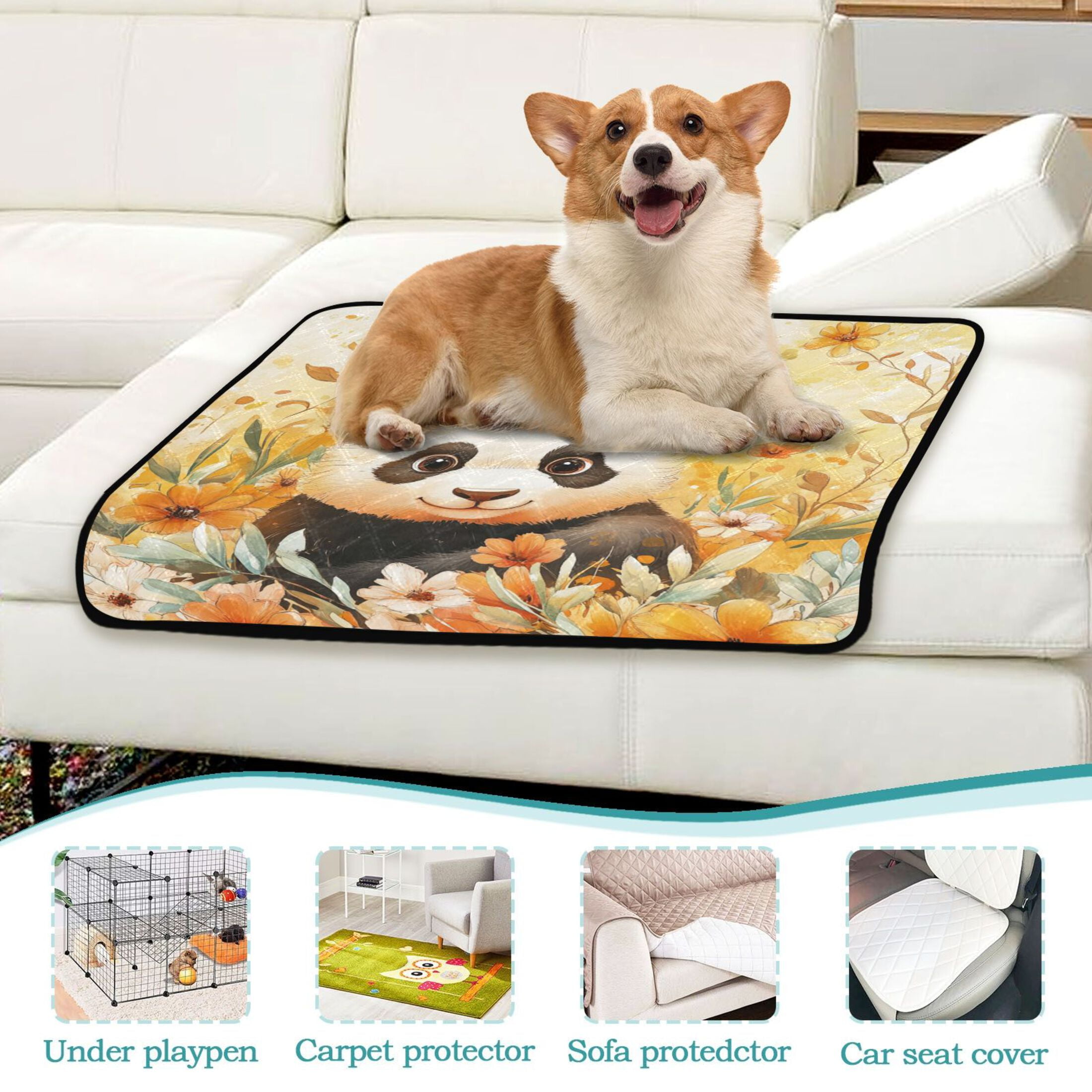 Qxltty Cute Panda Surrounded by Flowers Cat litter Pads Pet Set of 3 Diaper Mats Center Anti-leakage Layer Absorbent Soft and Comfortable
