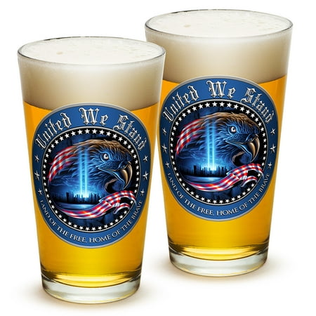 

Pint Glasses – American Hero’s Gifts for Men or Women – American Beer Glassware – United We Stand Beer Glasses with Logo - Set of 2 (16 Oz)