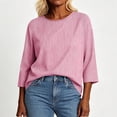 thumbnail image 3 of GERsome Women's Striped Shirts 3/4 Sleeve Crew Neck Comfy Cotton Linen Casual T-Shirts Loose Fit Hot Pink L, 3 of 6
