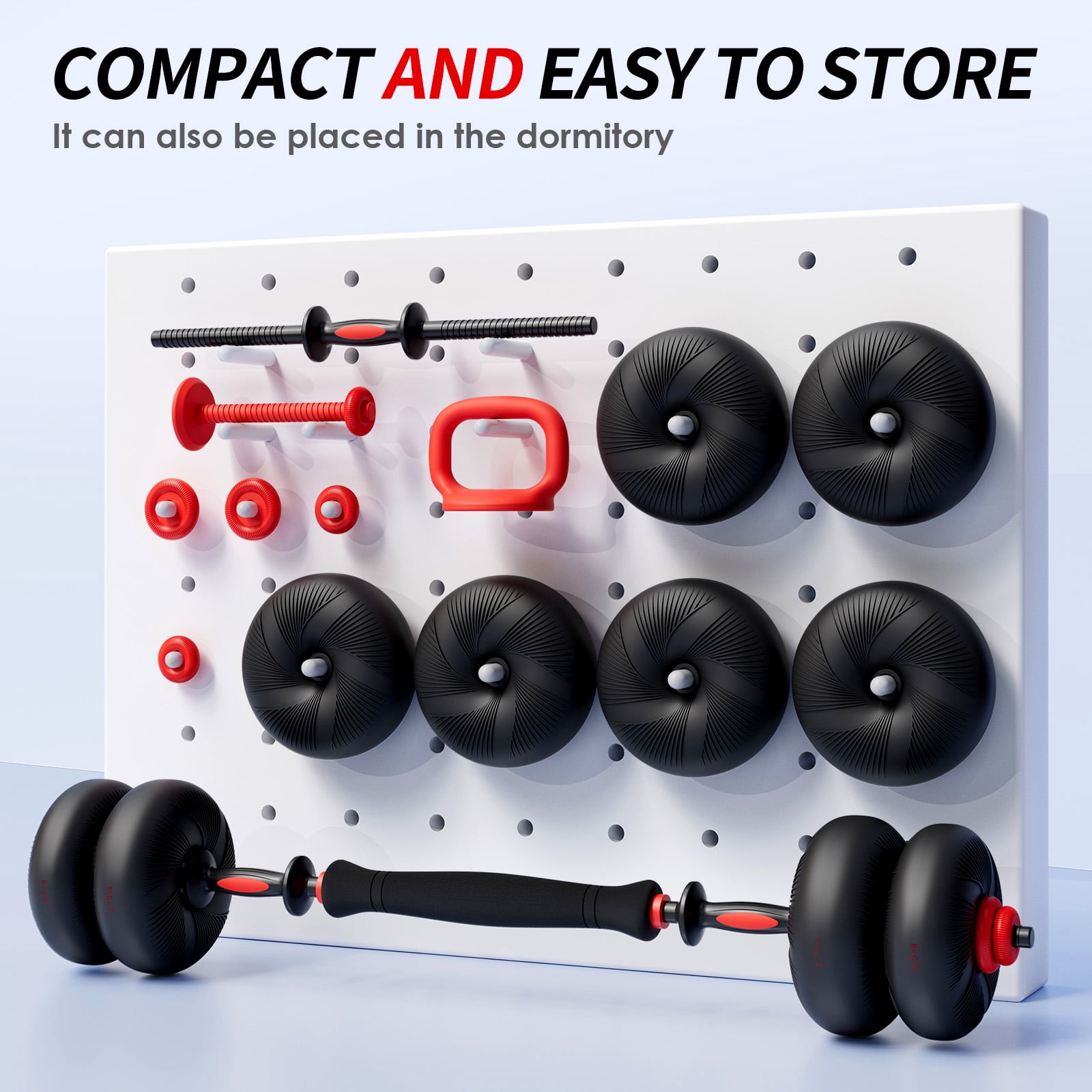 LIFERUN Adjustable Dumbbell Set, Soft PVC, 45lbs/67lbs Free Weight Set. 4-in-1: Barbell, Dumbbells, Kettlebell, Weight Plates, Red