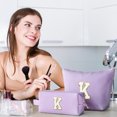 thumbnail image 3 of Sm:)e Personalized Initial Makeup Bag, Cosmetic Bag for Teen Girls and Women, Toiletry Bags for Travel Holiday Birthday,2 Pack (K, Purple), 3 of 7