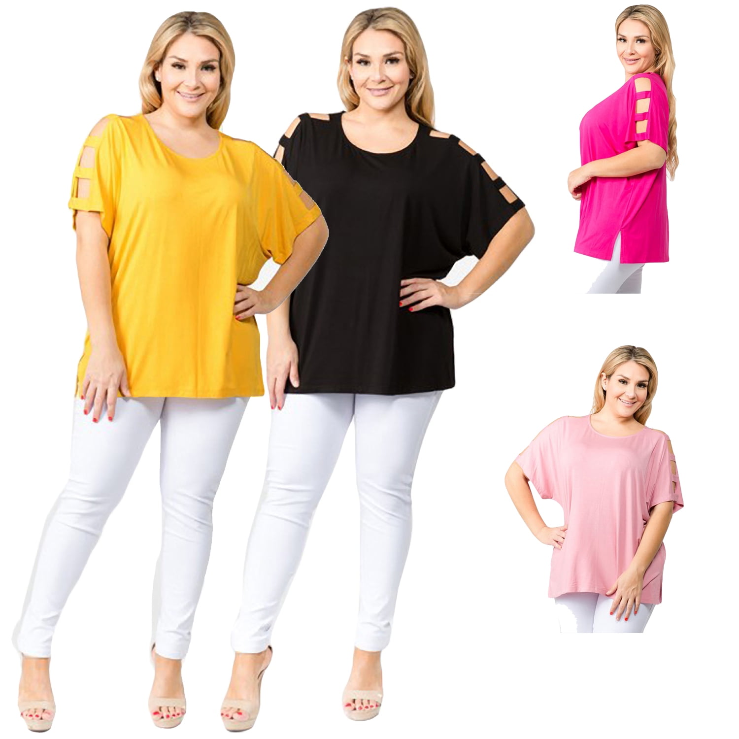 Women's Short Dolman Sleeve Top with Lattice Detail (Plus Size