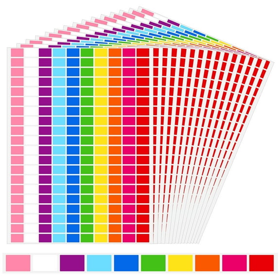 sixwipe 15 Sheets 3000 Pcs Rectangular Coloured Stickers Labels, 10 Colors Rainbow Sticky Label, 1.9cm x 1.3cm Color Coding Labels Assorted Stickers