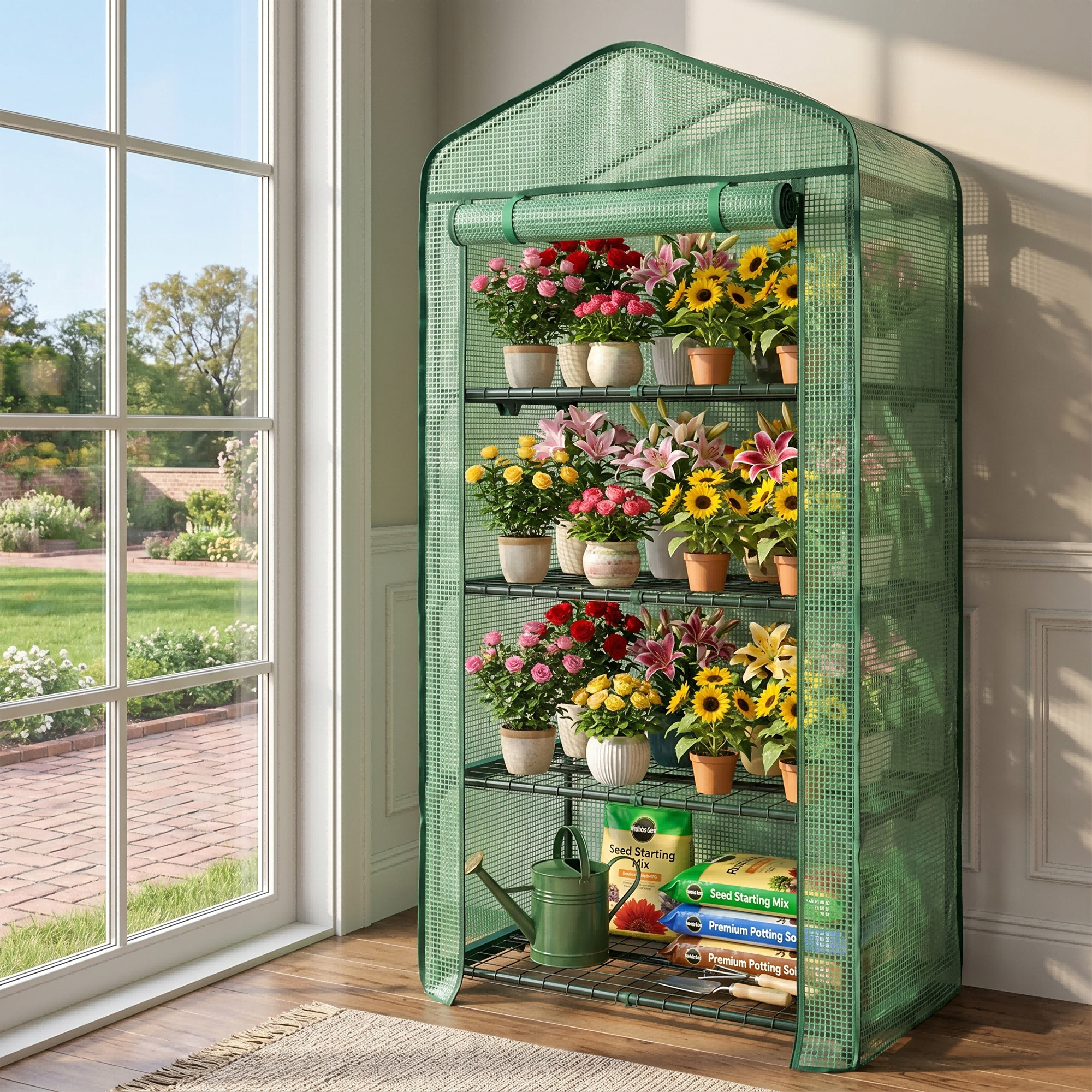 LIFERECORD 4 Tier Mini Greenhouse - Portable Greenhouse with PE Cover for Indoor or Outdoor, 27" x 19" x 65" Green House for Home, Green