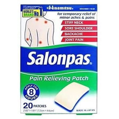 Salonpas Pain Relieving Patch, 20 Count, for Back, Neck, Shoulder, Knee Pain and Muscle Soreness, 8 Hour Pain Relief