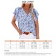 thumbnail image 5 of Blusa floral de manga corta con cuello en V y estampado de flores para mujer Camisa holgada informal elegante para mujer para verano Azul S, 5 of 5