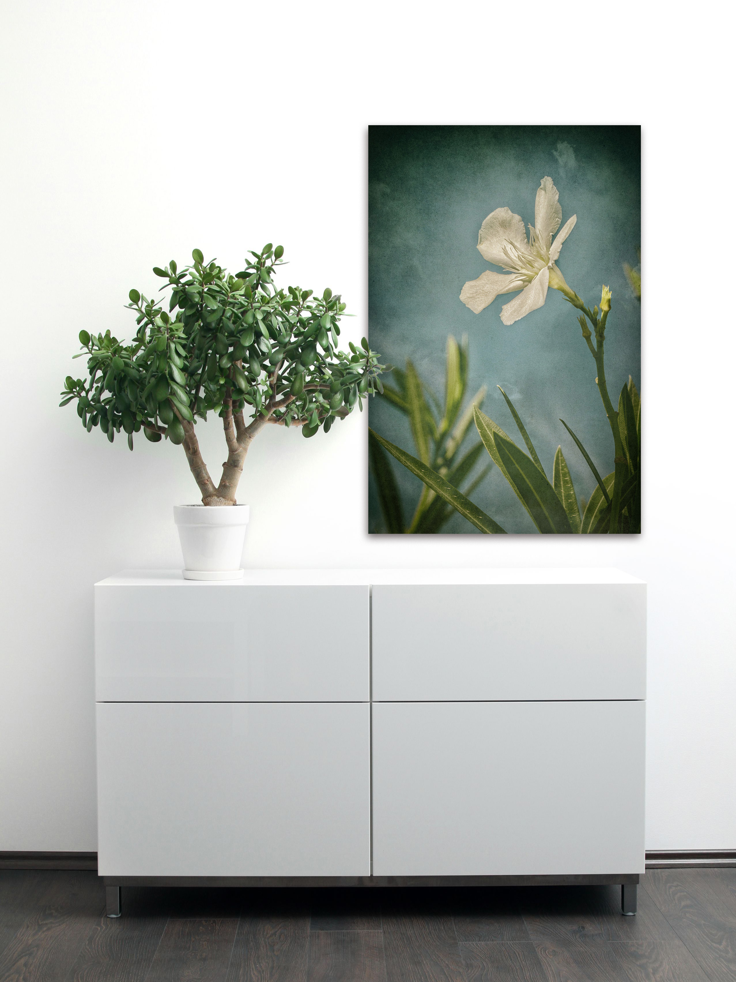 "White Flower Left" Painting Print on Wrapped Canvas
