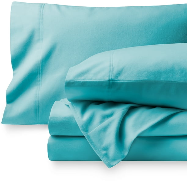 Bare Home 100 Double Brushed Cotton Flannel Sheet Set (Twin XL, Aqua