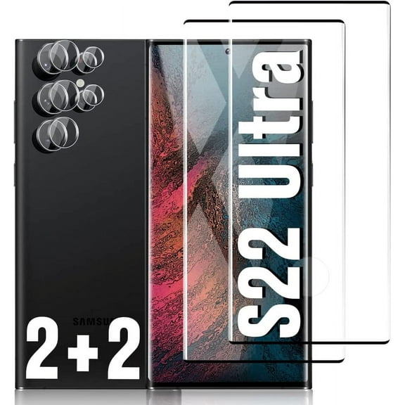 [2 2 Pack] Galaxy S22 Ultra Screen Camera Protector 9H Tempered Glass Scratch Resistant 3D HD Curved Ultrasonic Fingerprint Support Screen Protector   Camera Lens Protector 6.8 inch