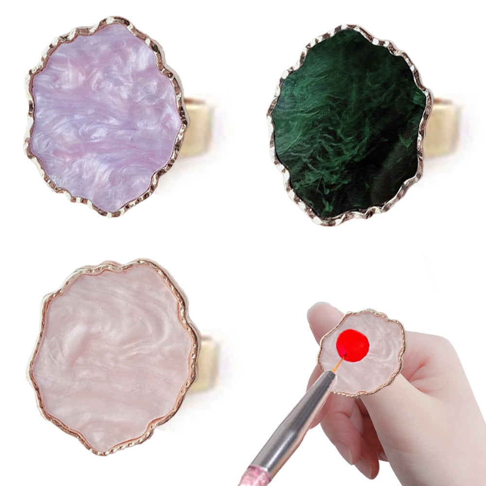 3 Pcs Resin Nail Art Palettes with Adjustable Finger Rings, Drawing