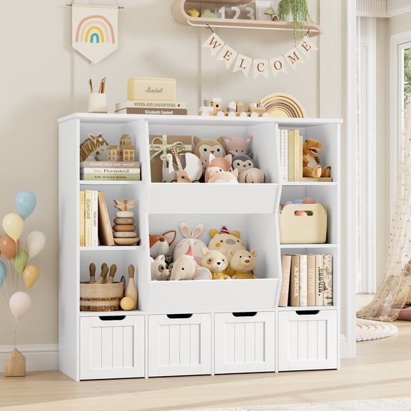 Homfa Kids Bookcase,Children's Book Shelf with 4 Drawers for Storage,Toddler Bookshelf for Nursery,Kids Rooms, White
