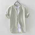 thumbnail image 2 of Mens Shirts Summer Clearance Men's Baggy Cotton Linen Solid Short Sleeve Button Retro T Shirts Tops Blouse, 2 of 9