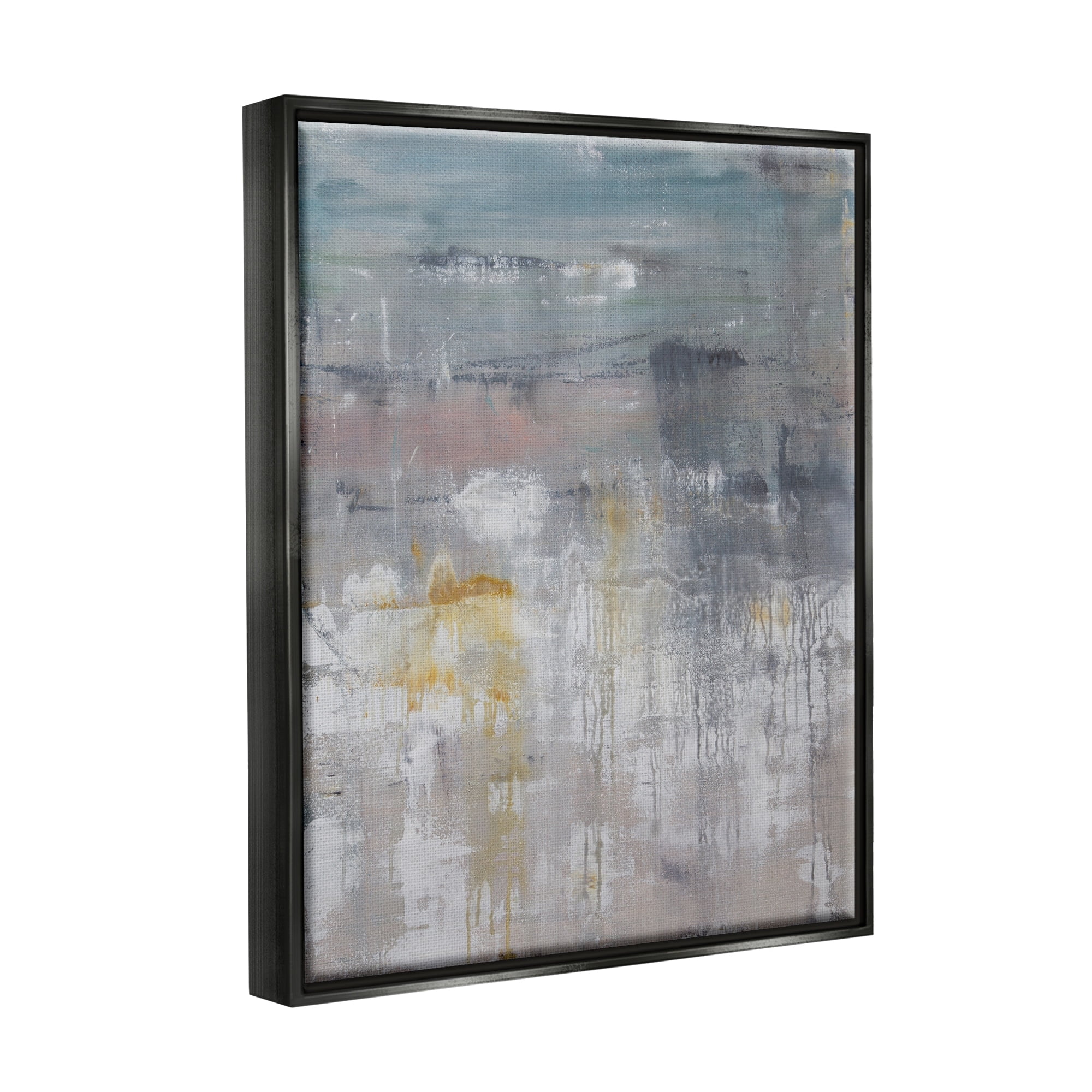 Stupell Industries Enigmatic Paint Drip Contemporary Neutrals Yellow Accent Painting Jet Black Floating Framed Canvas Print Wall Art, Design by Hilary Winfield