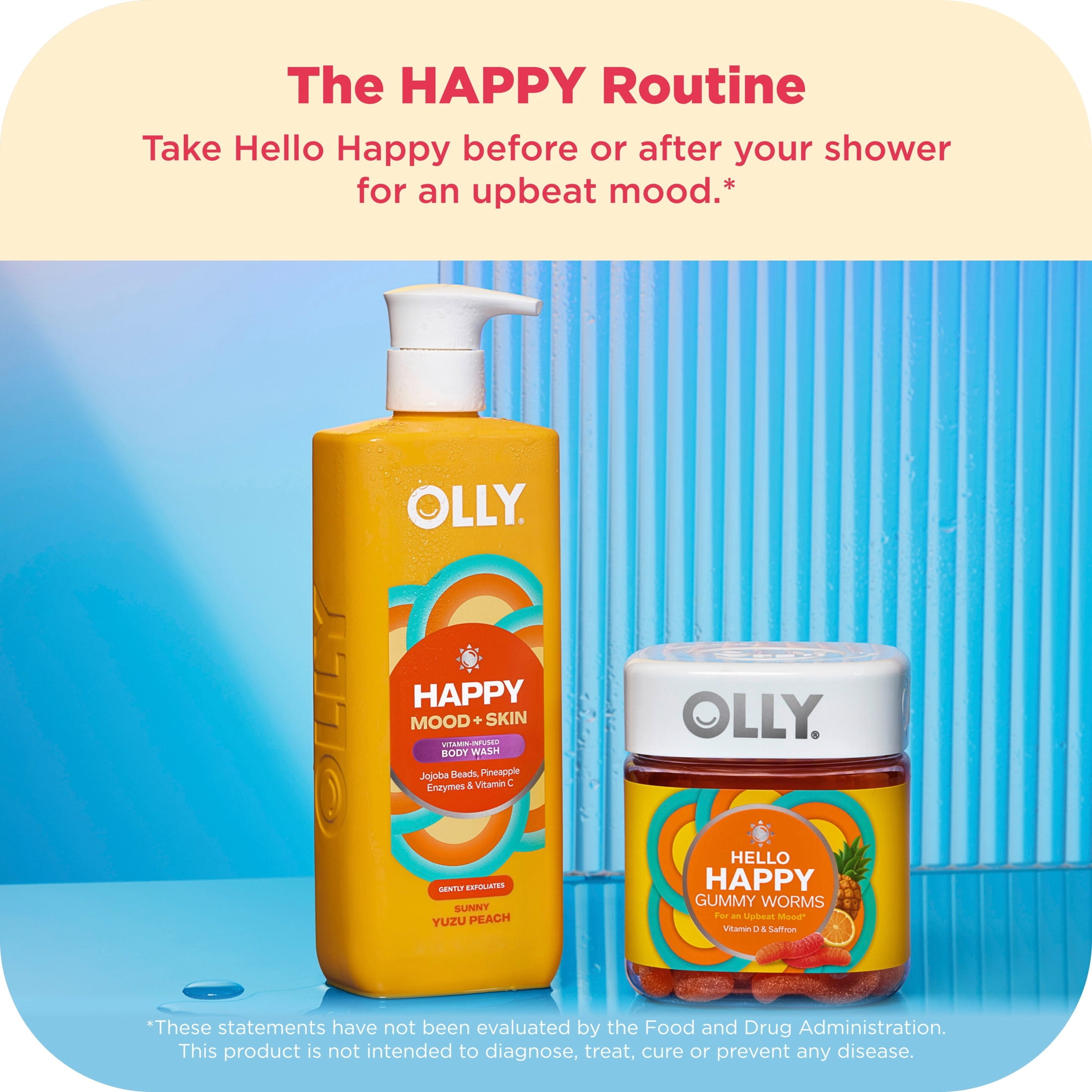 OLLY Exfoliating Body Wash jojoba beads, pineapple enzymes & vitamin C Happy Mood + Skin to exfoliate and reveal softer, glowing skin, 17 fl oz
