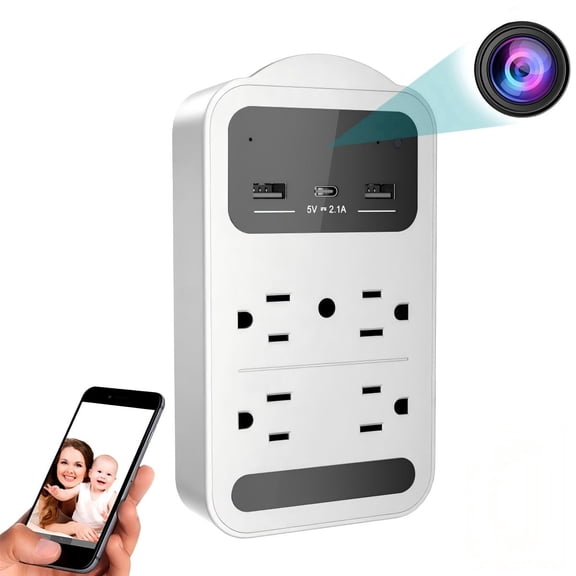 CAMDUCK 4K Smart Home Security Camera with Outlet Design, WiFi App Control, Night Vision, Motion Detection for Indoor Use