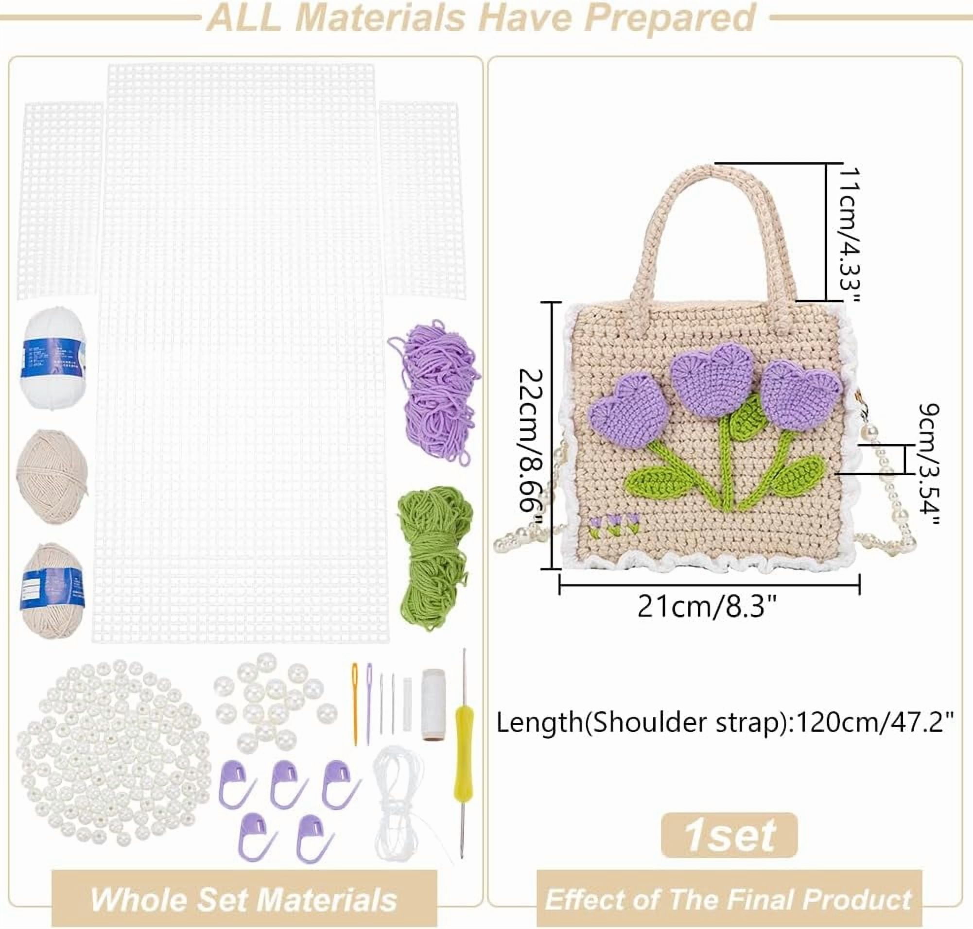 DIY Knitting Rectangle Bags Set Including Plastic Mesh Board Cotton Threads Plastic Pins Imitation Pearl Beads and Findings Mixed Color 406x303x1.5mm
