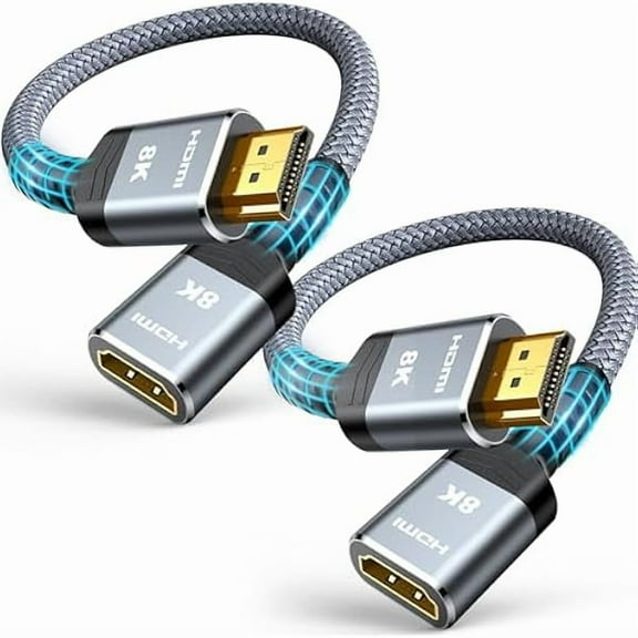2 Pack 8K 4K HDMI Extender 1FT, Extension Cable 2.1 4K@30Hz/ 60Hz/ 120Hz, Ultra high Speed Adapter Male to Female Compatible for PS5, Roku, Stick, Blu Ray Player, HDTV, Laptop