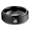 thumbnail image 2 of Tungsten Swan Bird Anatidae Cygnus Swimming Band Ring 8mm Men Women Comfort Fit Black Step Bevel Edge Brushed Polished, 2 of 4