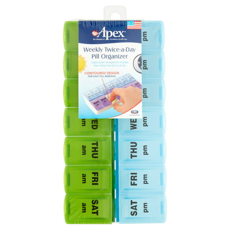 Apex Twice A Day Pill Organizer - AM/PM 7 Day Pill Box, Blue and (Best Pill Organizer For Seniors)