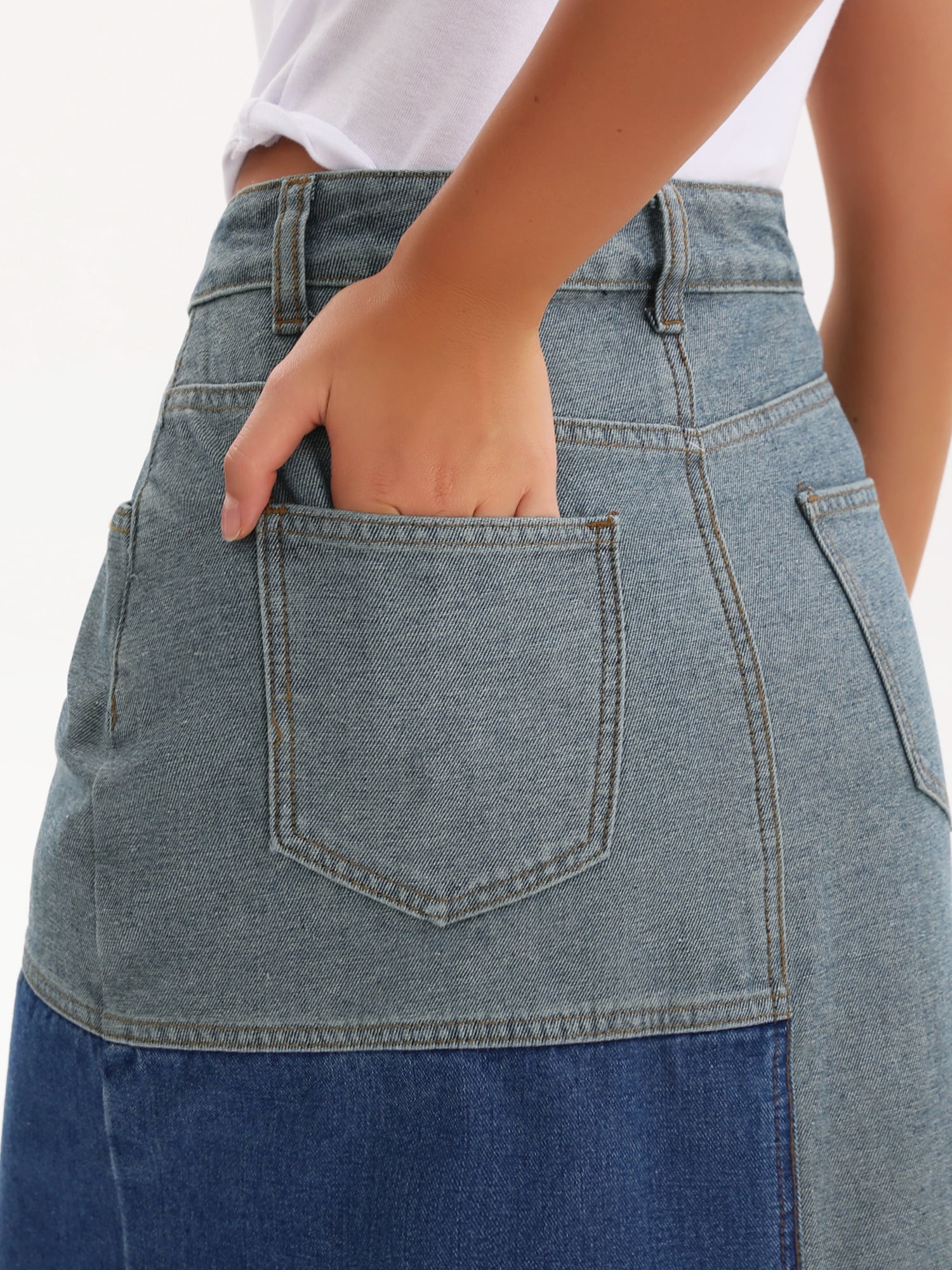 DARING DIVA Women's Raw Hem Midi Jean Skirts with Slit Medium Blue