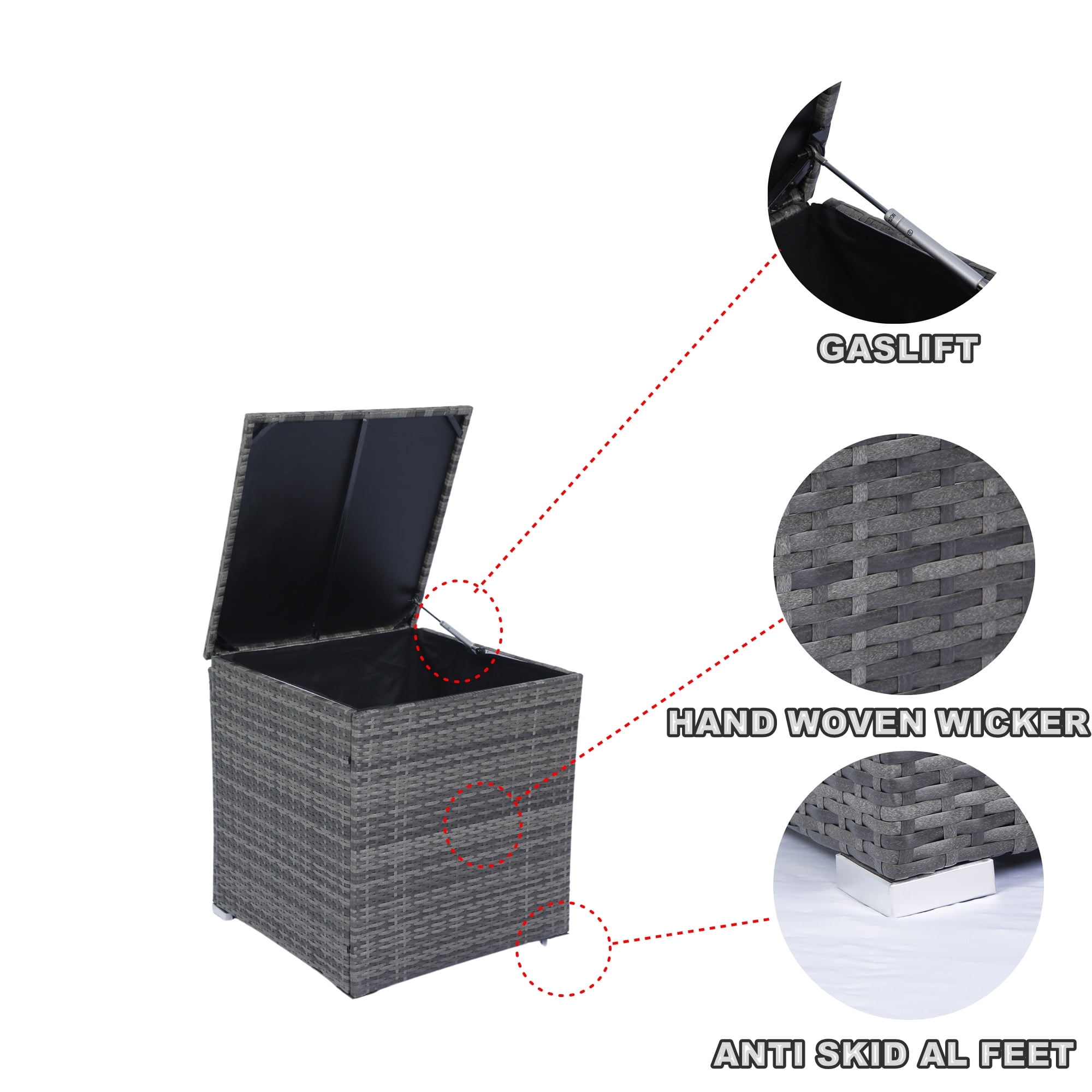 8-Piece Patio Furniture Set, All-Weather Rattan Patio Sectional Sofa Set with Storage Box & Glass Table, Configurable Outdoor Furniture for Deck, Pool, Garden, Grey & Black