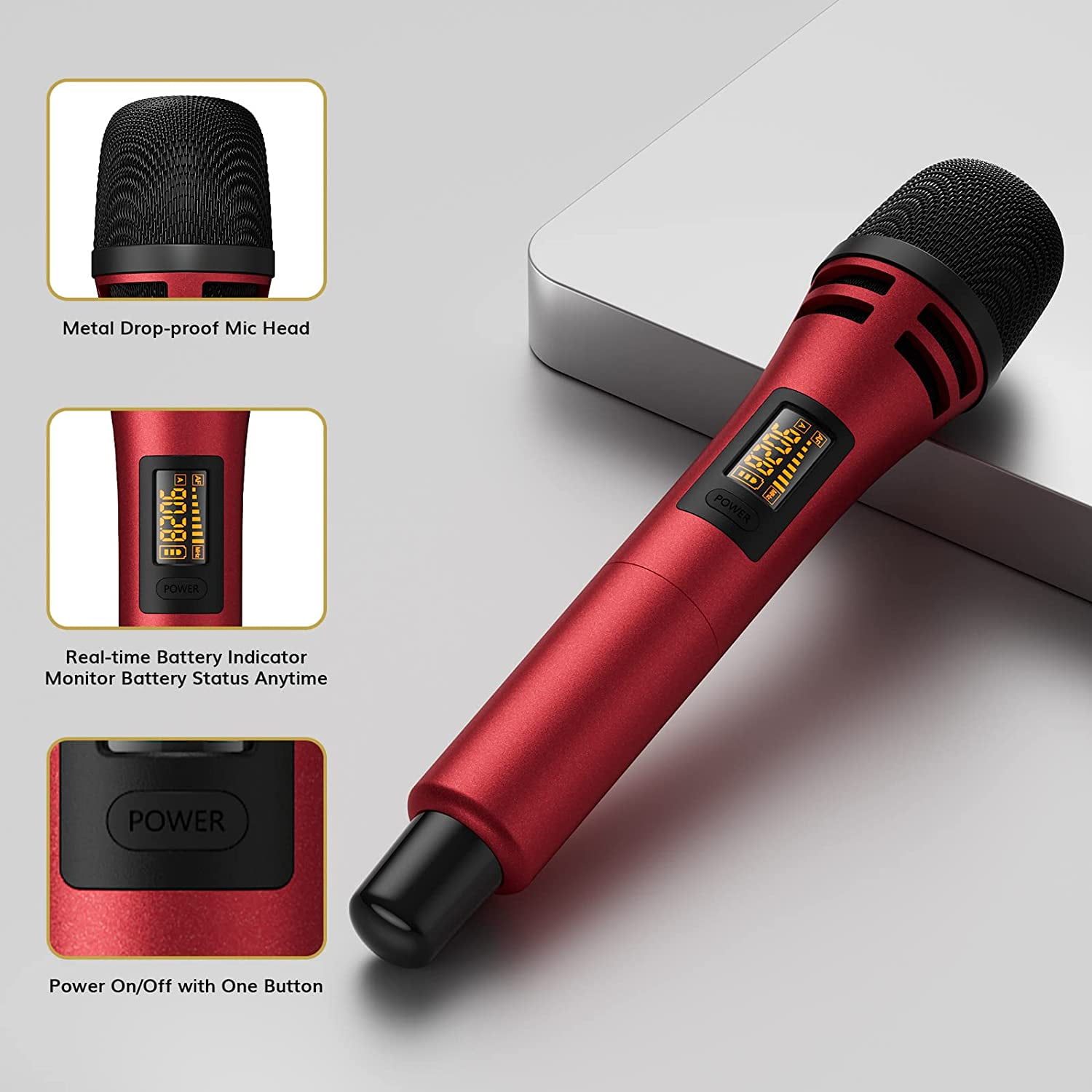 TONOR Wireless Microphones, UHF Dual Karaoke Microphone System, Microfonos Inalambricos TW320 Red