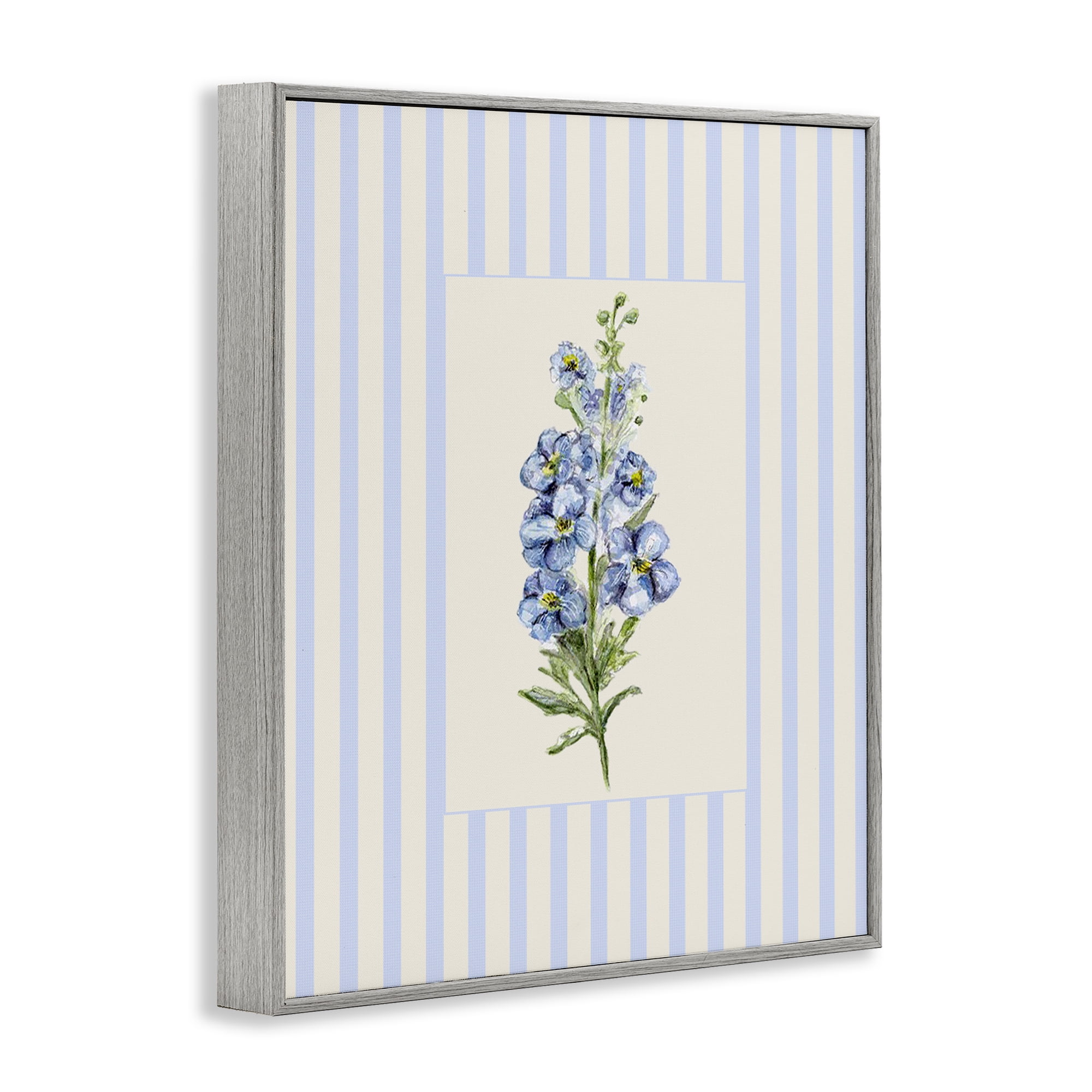Blue Stripe Larkspur Gray Framed Giclee Art, design by Lisa Wehmeyer