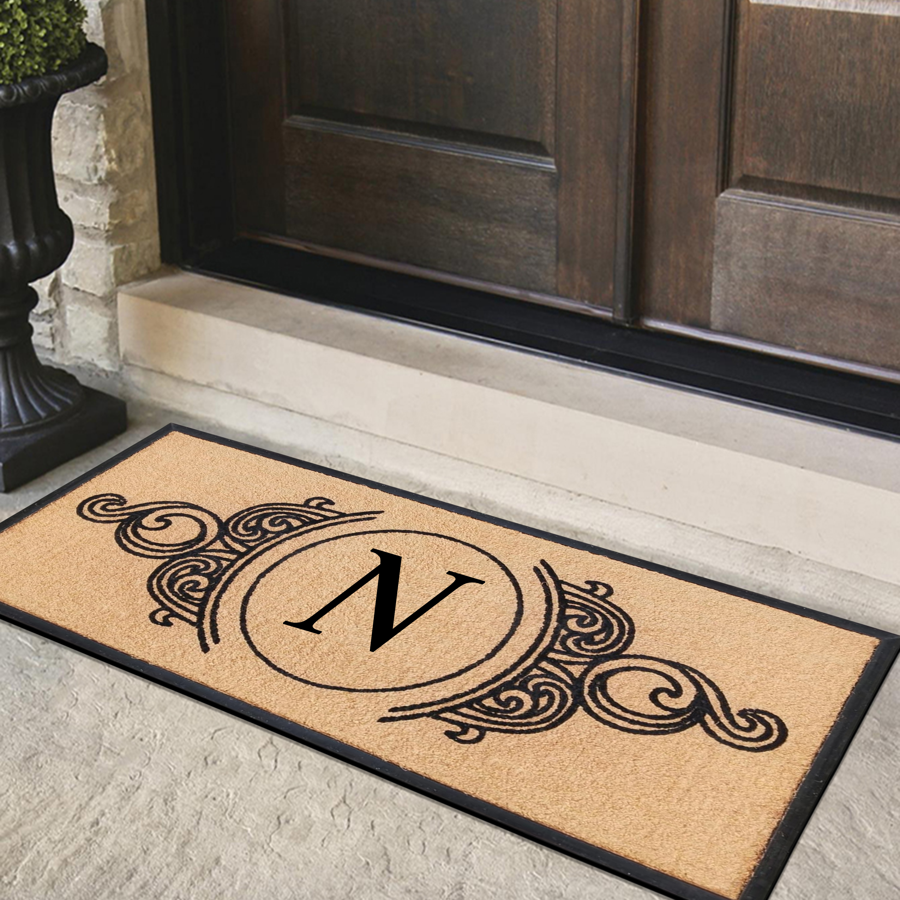 A1HC 30"x60" Natural Coir & Rubber Floral Monogrammed Door Mat, Thick Durable Heavy Duty Welcome Mat for Front Door