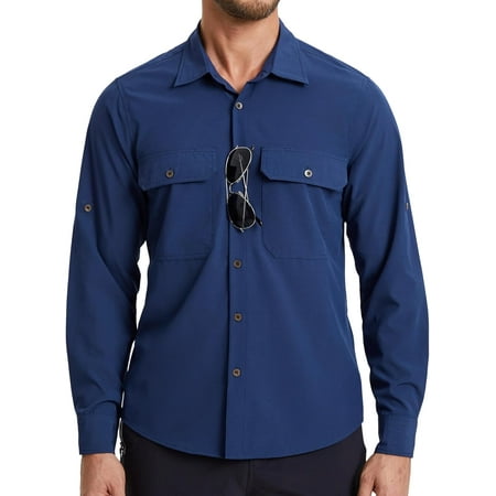 .Men s Sun Protection Shirt Long Sleeve Hiking Fishing Shirt Cooling Quick Dry for Safari