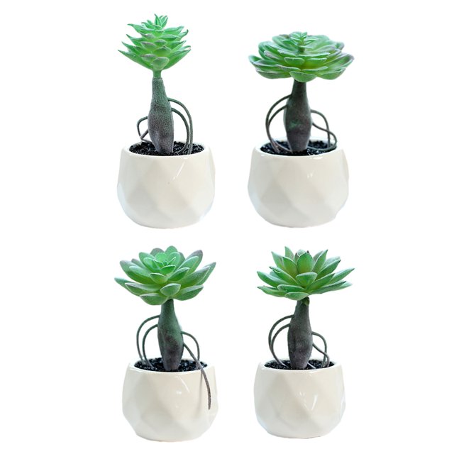 Cuenca de diamante con varilla, adornos pequeños creativos suculentos, flores artificiales, plantas verdes artificiales, 4 Uds.