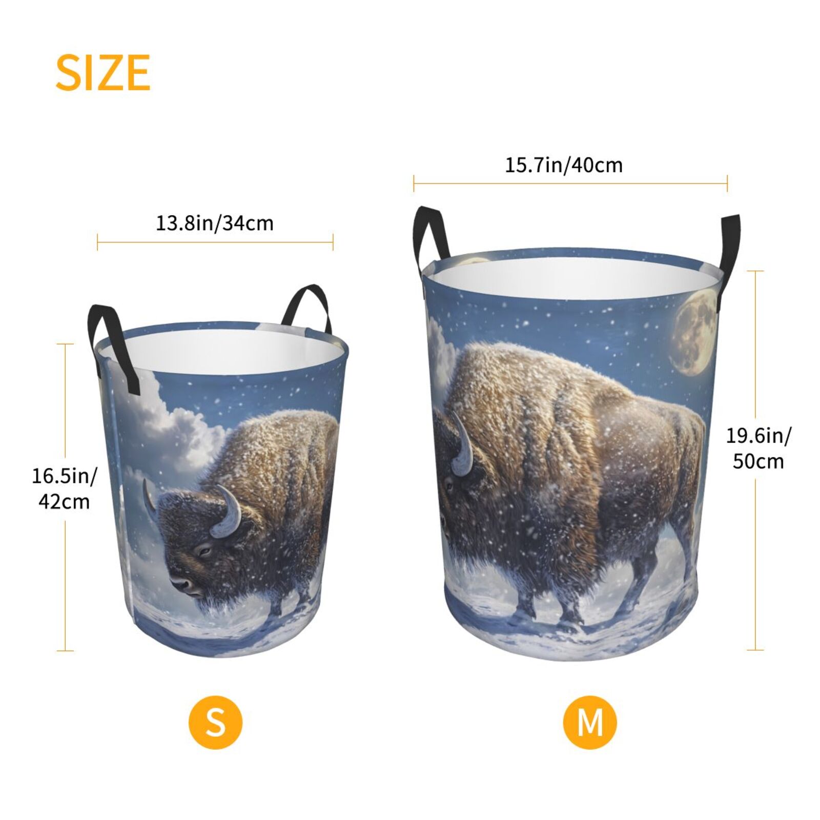 Large Laundry Basket with Handles - Full Moon Snowy Yak Kids Baby Dirty Clothes Laundry Hamper for Bedroom Aesthetic