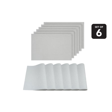 Dainty Home Natural Shimmer Woven Textilene Reversible Rectangle Set of 6 Placemats in White